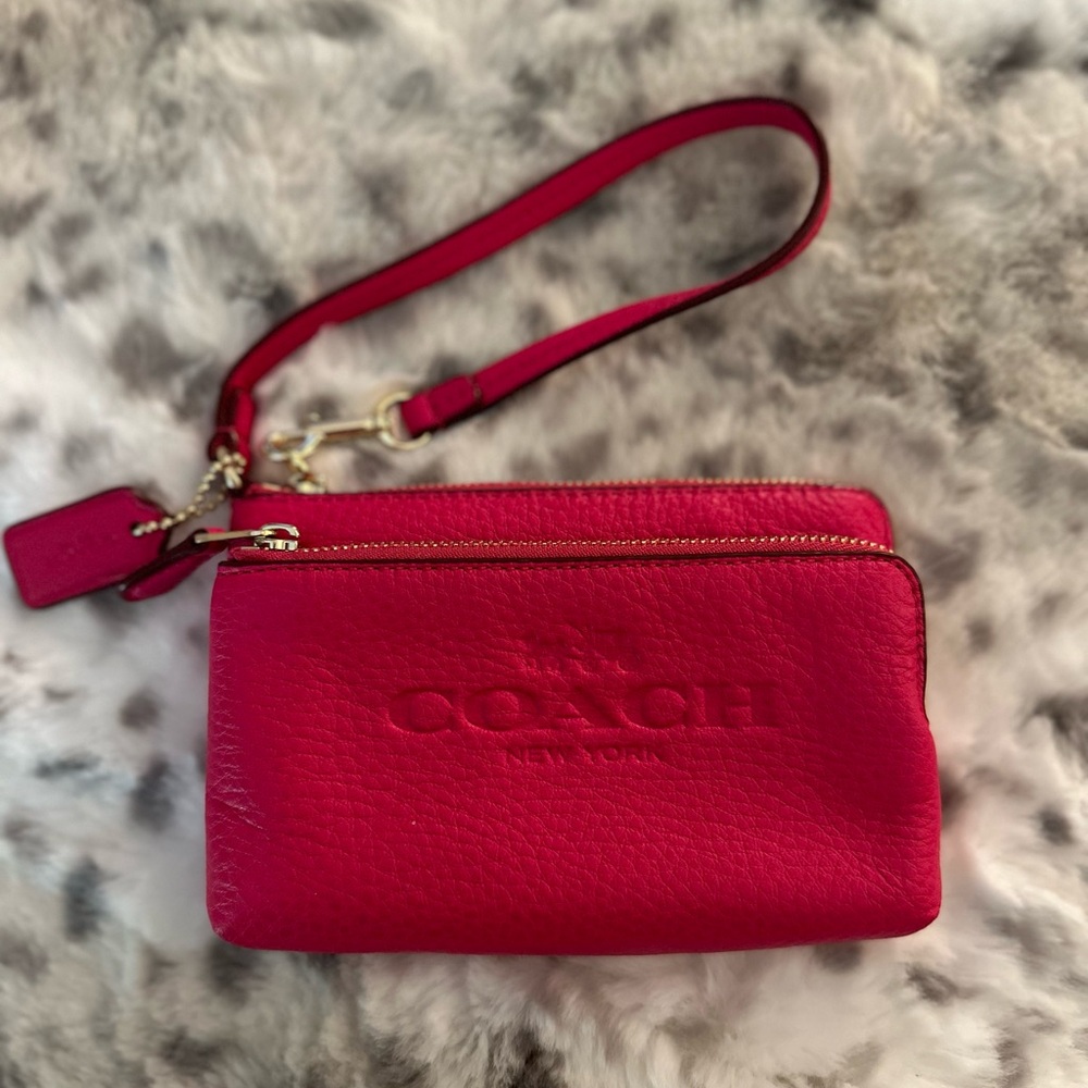Coach Hot Pink Double zipper pocket wristlet
